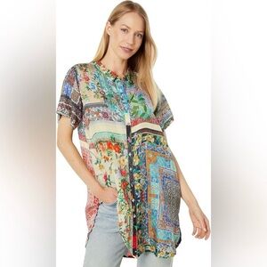 Women’s Johnny Was Callaway Tasha 100% Silk Patchwork Floral Tunic Dress Sz. XL